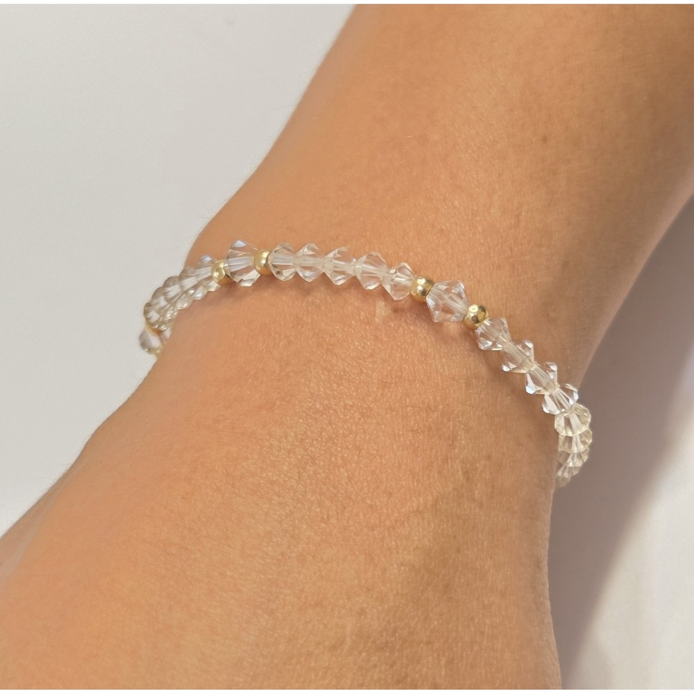 Vintage 14k Yellow Gold Bead & Crystal Girls Bracelet 6.25"